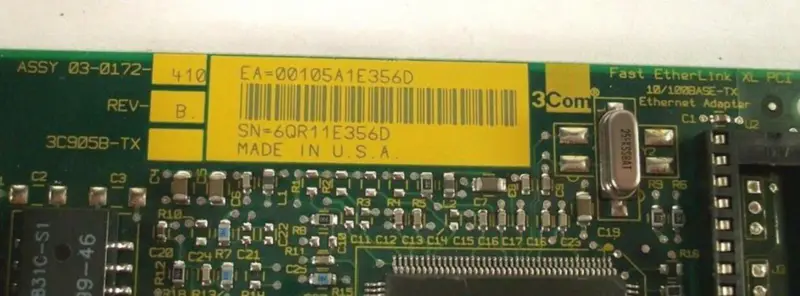 3Com Snelle EtherLink XL PCI 3C905B-TX 03-0172-410 REV B 10/100BASE-TX Ethernet-adapter