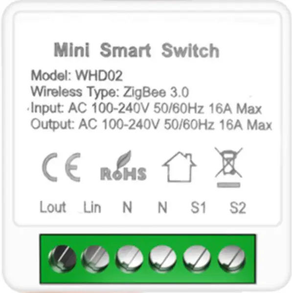 Aubess Tuya Zigbee 10A Mini Slimme Schakelaar Voice Control 2-weg