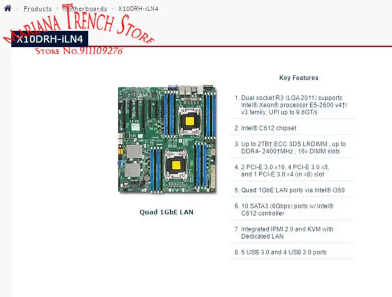 X10drh-iln4 Voor Supermicro Moederbord Lga2011 E5-2600 V4/v3 Familie Ddr4 Ipmi 2.0
