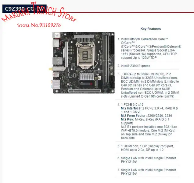 Supermicro C9Z390-CG-IW moederbord LGA1151