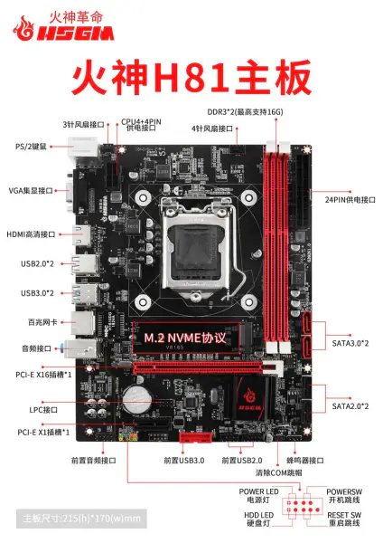 Hsgm Desktop H81-v8185 Lga 1150 Cpu Socket Computer Moederbord