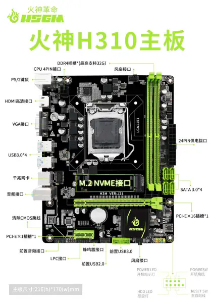Hsgm H310 Server Moederbord 2*ddr4 Udimm 64gb Geheugen Desktop Computer Moederbord