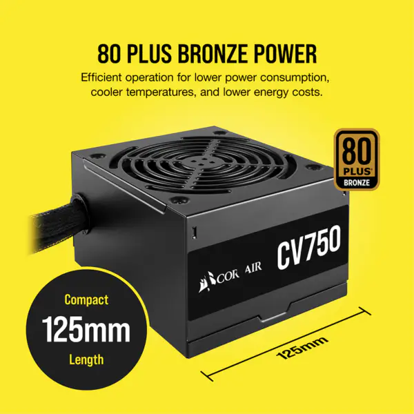 Cors Air Power Pc Voeding Cv750 750w Atx Hoge Voeding 80plus Geluidsarme Ventilator Rps0146