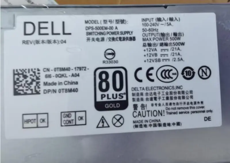 Dell DPS-500EM-00 A CN-0T8M40 voeding voor 5880 3880 3681 3690 3890 7080 8940 7090 500W