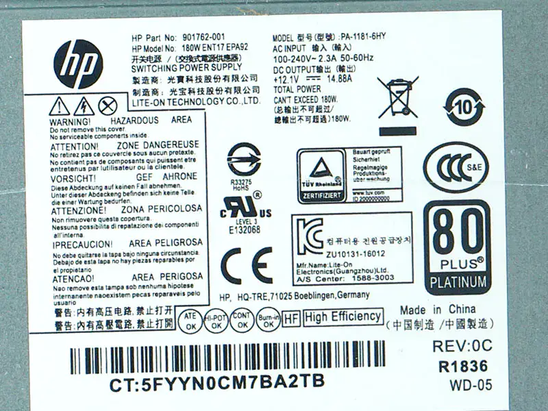 HP PA-1181-6HY D16-180P1B Voeding