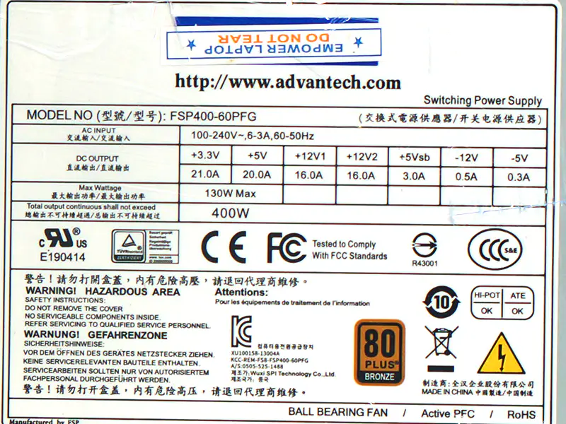 Advantech FSP400-60PFG PS8-400ATX-ZE voeding