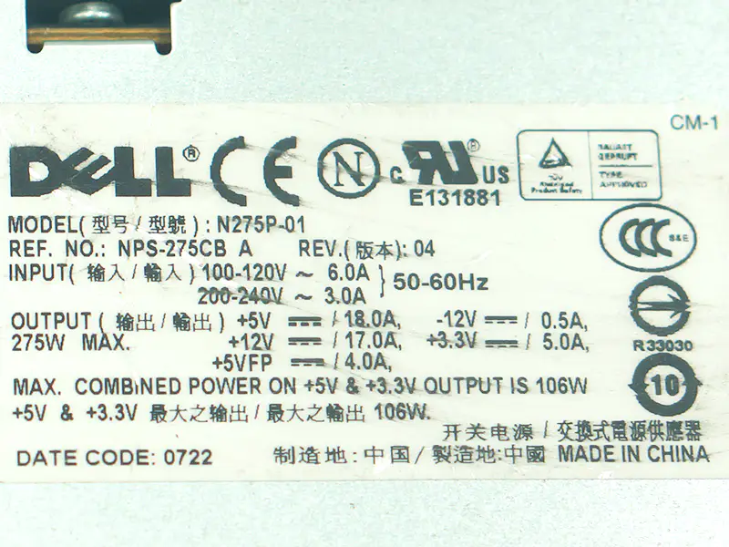 Dell N275P-00 L275E-01 Voeding