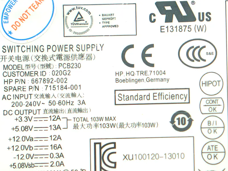 HP D13-180P1A PCE018 Voeding