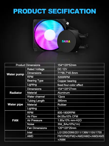 Sama 120mm Vloeibare Cpu Koelers Cpu Vloeibare Koeler Waterkoeler Cpu Voor Pc Gaming Case