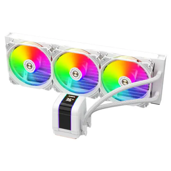 Alseye 360mm Wit Frame Sync Argb Aio Vloeistofkoeler Met Temperatuur Weergave Voor 12e Gen Cpu